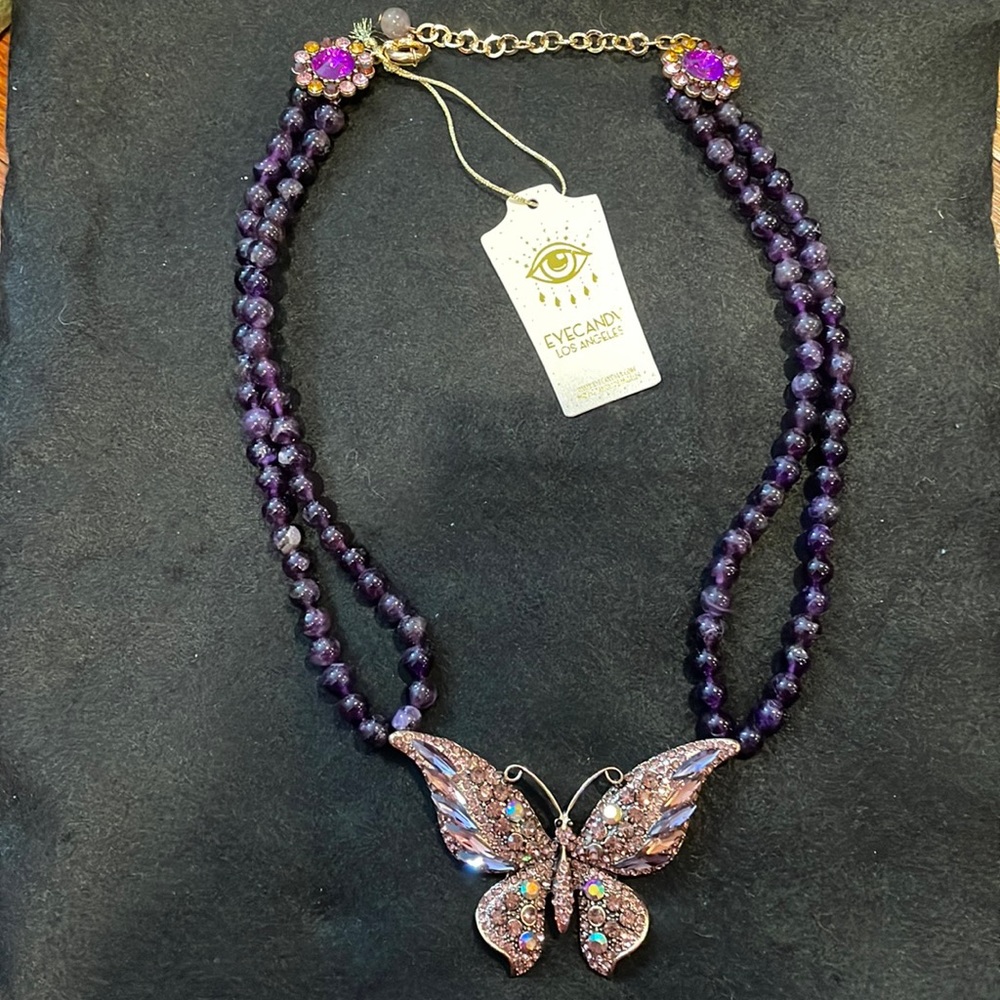 Eye Candy Green with Gold Accents Butterfly Necklace.
